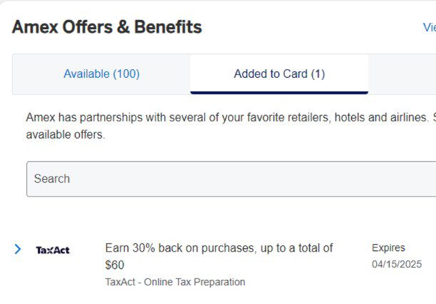 amex taxact 30% off tax preparation fees offer