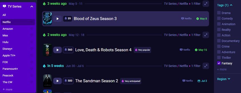 TV and movie release schedules