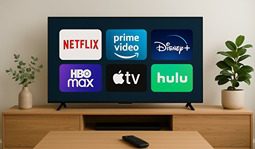 TV with streaming services apps on screen