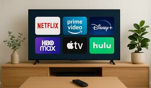TV with streaming services apps on screen