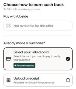 Upside app screenshot showing how to earn cash back