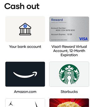Upside cash back redemption option icons